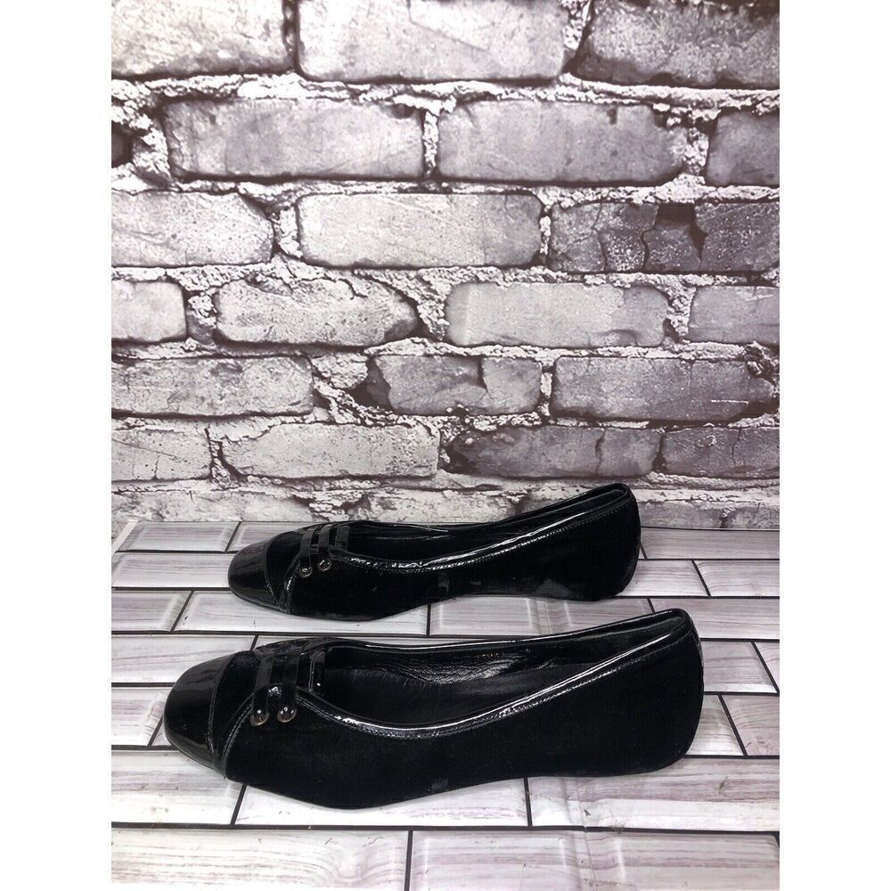Mascaro Black Suede Patent Square Toe Ballet Flats Shoes Women’s Sz 38.5EU/8M US